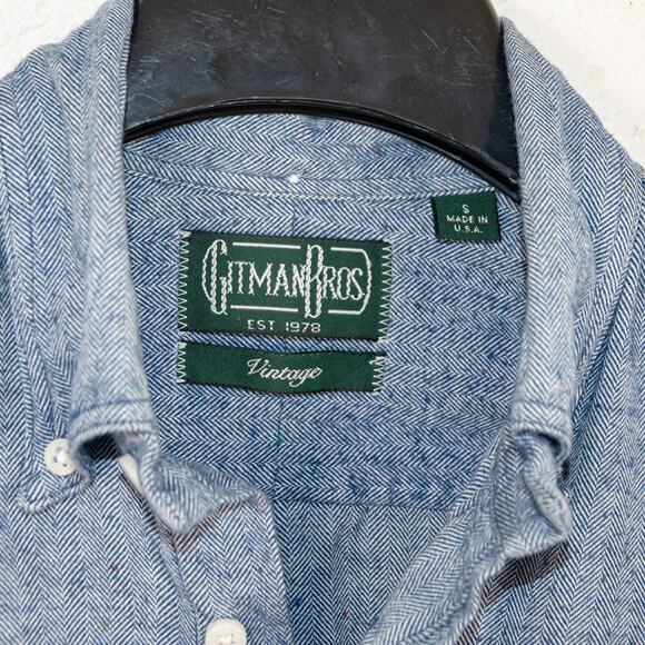Gitman Bros Vintage Button Down Shirt herringbone blue size Small - Picture 4 of 7